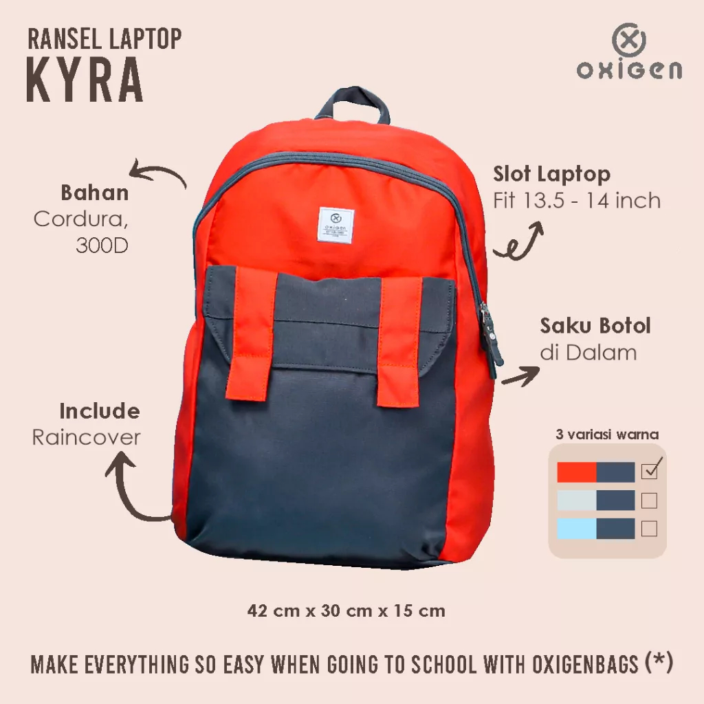 Tas Ransel Backpack Sekolah Kuliah Kerja Laptop Oxigen Original Kyra