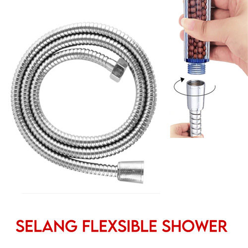 Paket Kepala Shower Head Ion dan Selang Shower Fleksibel 145cm