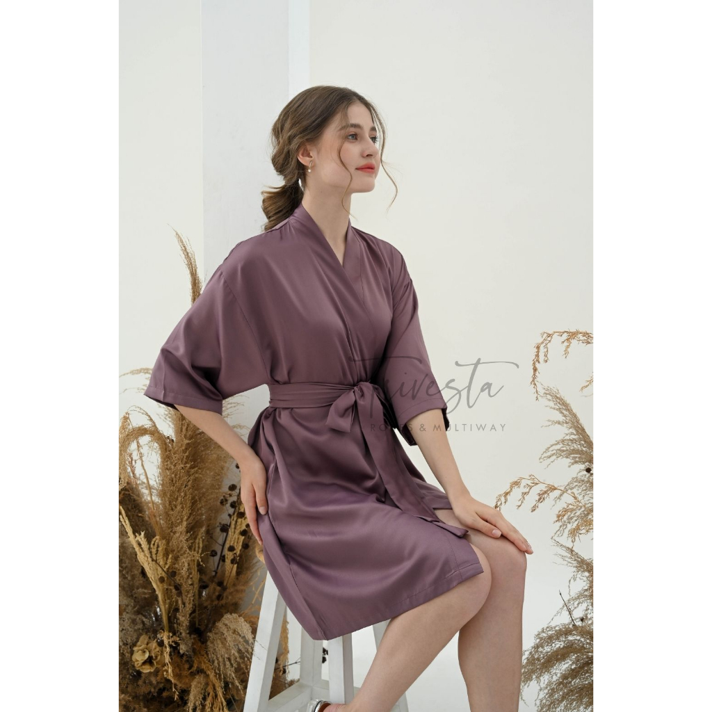 Trivesta Robes - Basic Robe Periwinkle - Kimono Robe Bridesmaid Satin + Free Bordir (Tulisan Bebas Bisa Nama)