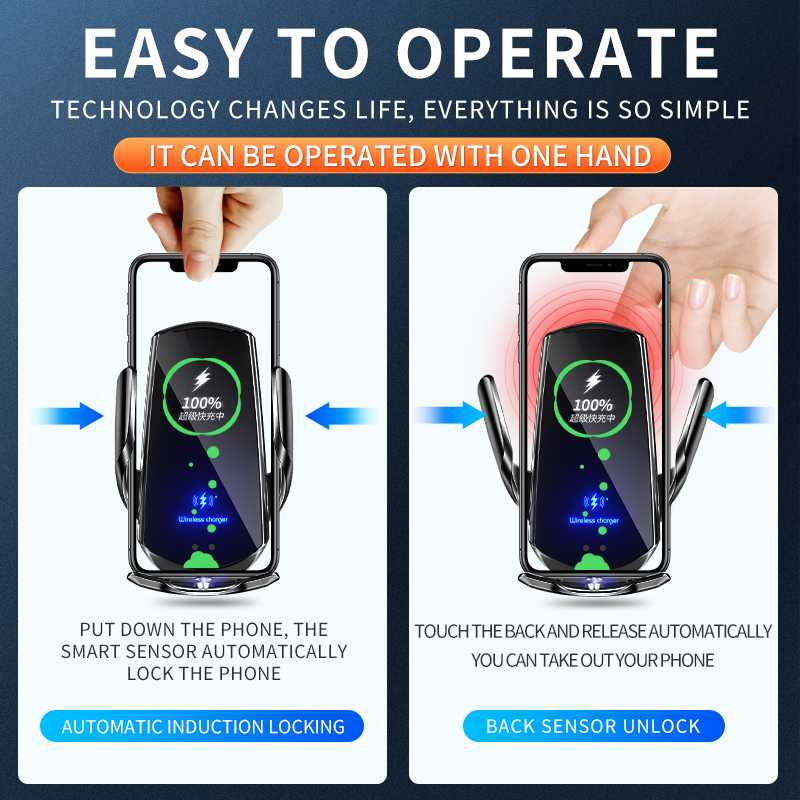 Wireless Charger Phone Holder Smart Lock Car Fast Charging Carger Perangkat Elektronik Isi Daya Cepat