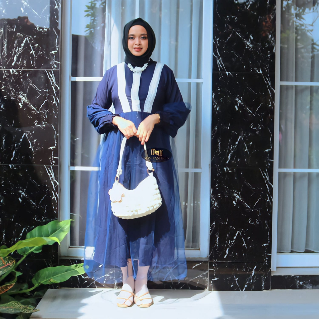 GROSIR HIJABKU Gamis polos variasi tile lengan balon bahan ity crepe mix tile (Ruby Tile)