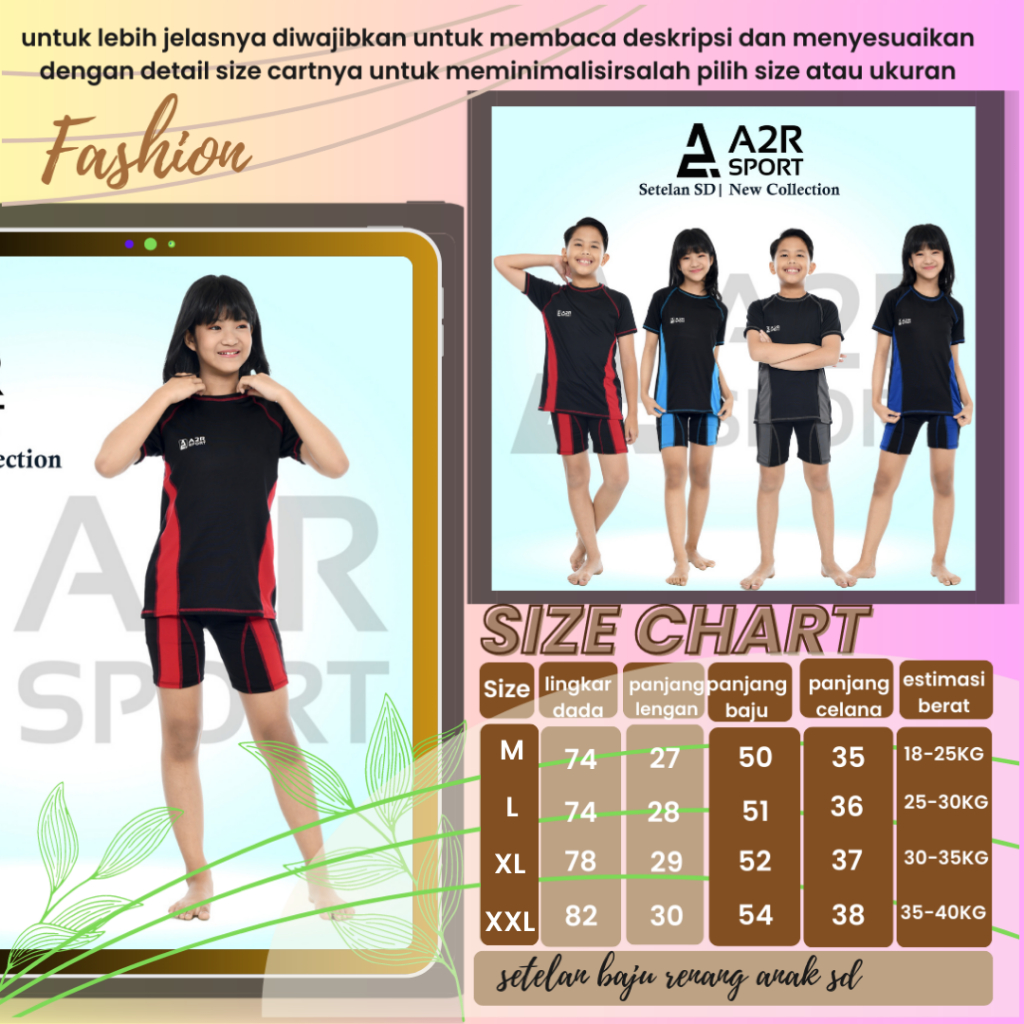 A2R Sport - Setelan TK dan SD Baju renang anak untuk laki-laki dan perempuan (Unisex)