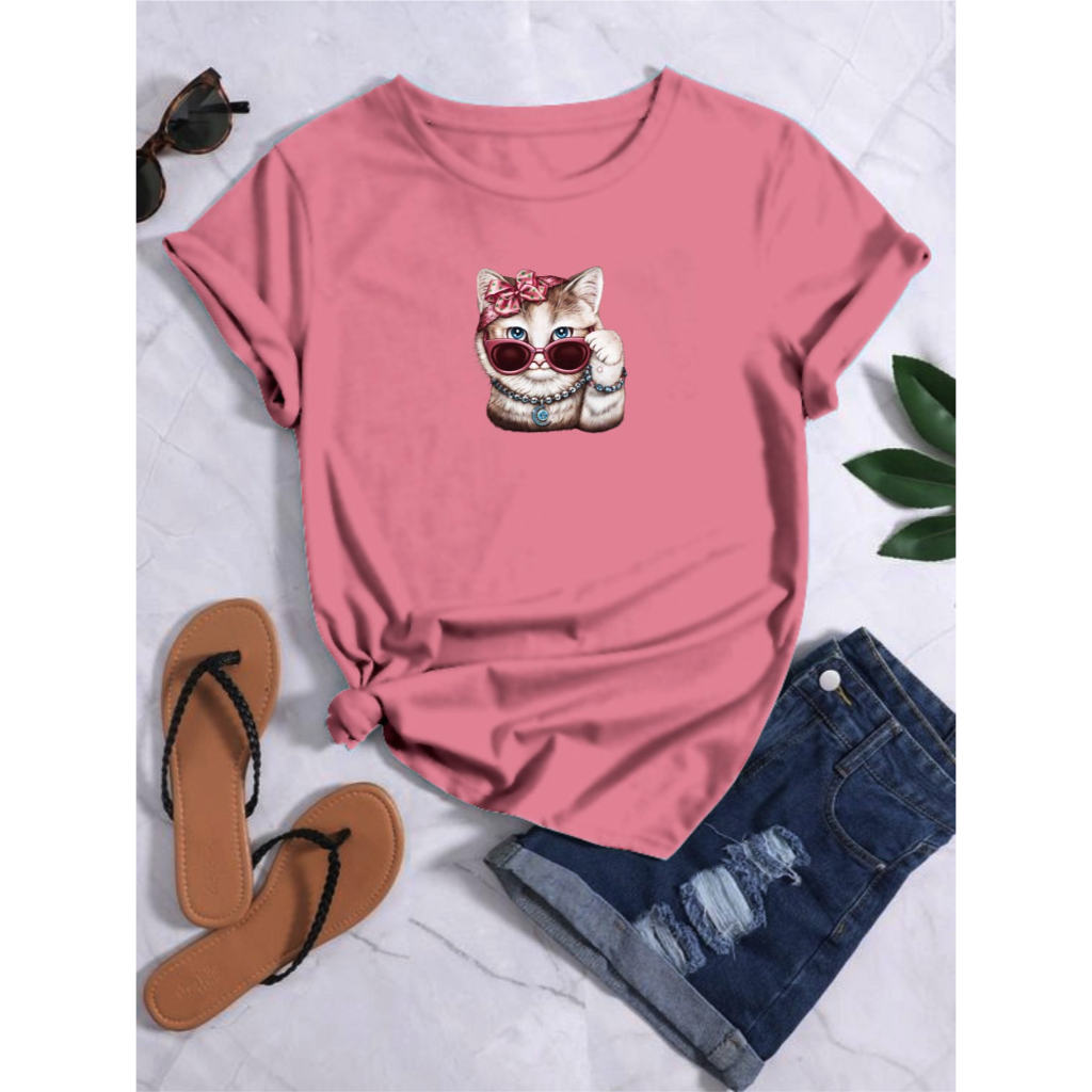 KAOS WANITA CAT KACAMATA DTF