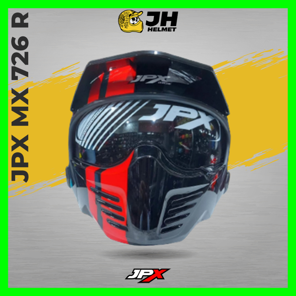 Helm JPX MX 726R MX04 Marz Super Black Red | Black Glossy Red | Helm Full Face | JUAL HELM