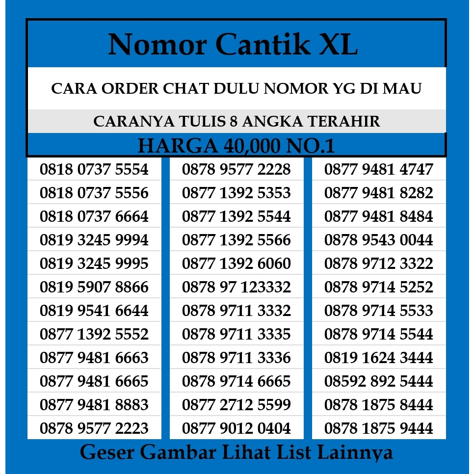 Kartu Perdana XL 11 dan 12 Digit  4G LTE Nomor Cantik Prabayar Murah