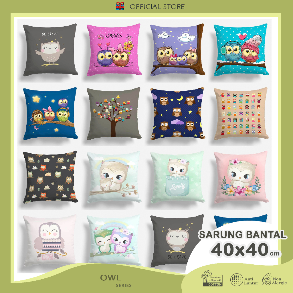 COVER SARUNG Bantal Sofa Print Motif Burung Hantu Owl 40x40 cm - Pusat Kado Murah