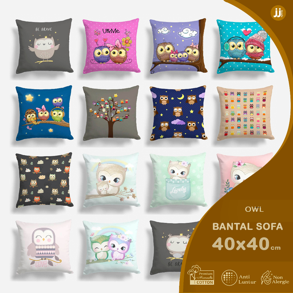 BANTAL SOFA PRINT MOTIF CUTE OWL / BURUNG HANTU 40X40 CM