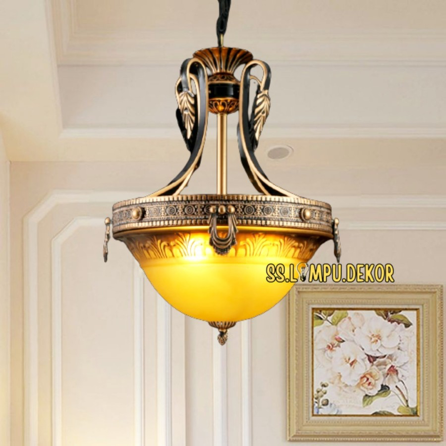 LAMPU GANTUNG TUNGGAL KLASIK MODERN LAMPU EMAS HIAS RUANG TAMU BALKON TERAS MODEL MANGKOK