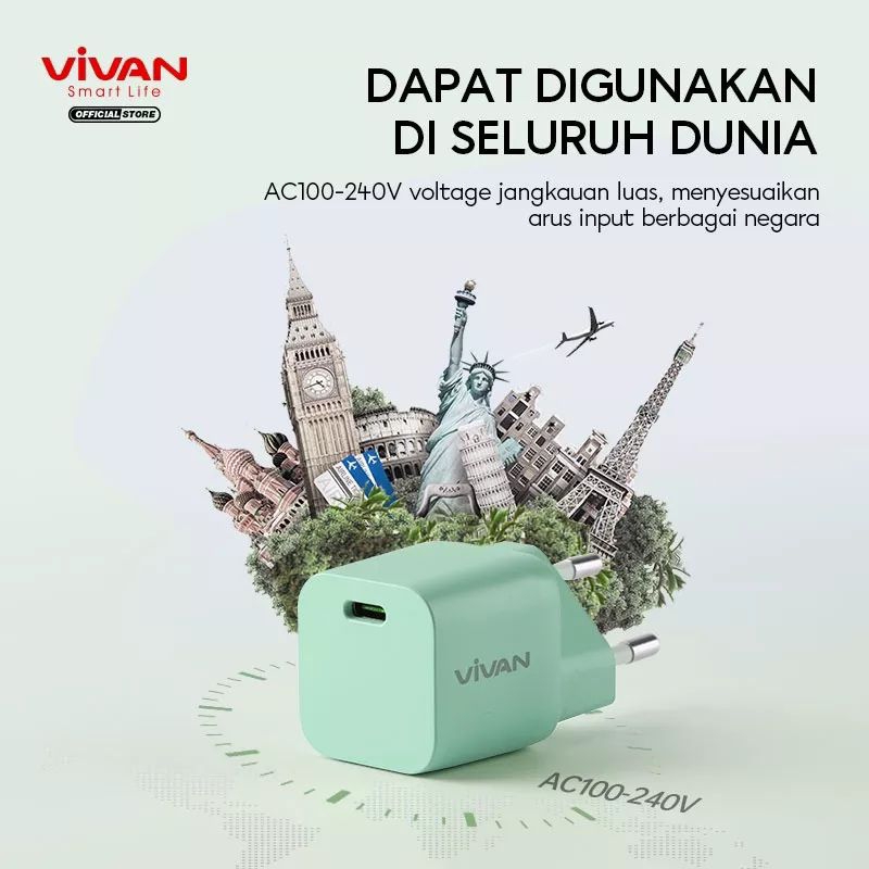 Charger VIVAN Charger Nano Fast Charging 20W 3A Type-C (PD) Multi Protection Garansi 1 Tahun