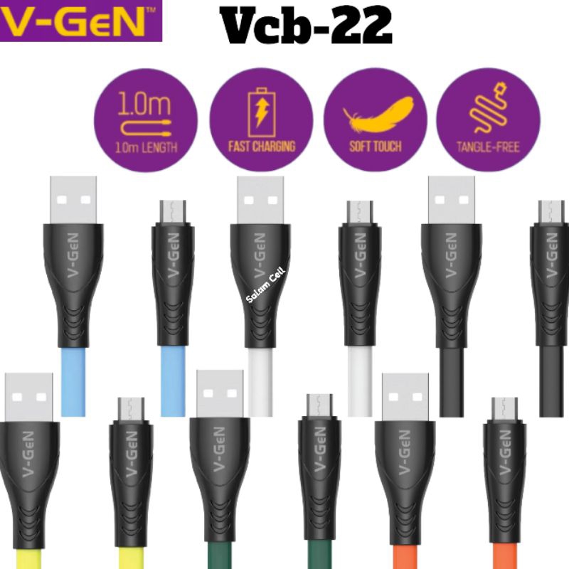 Kabel Data V-Gen VCB-22 3A Fast Charging Original Vgen Vcb 22 Garansi Resmi