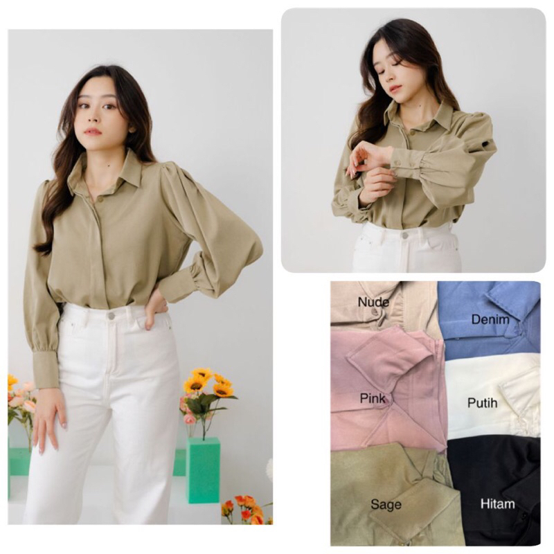 Alya Shirt ( Kemeja kantor tangan panjang | Hidden Button Shirt | Kemeja ngampus formal )