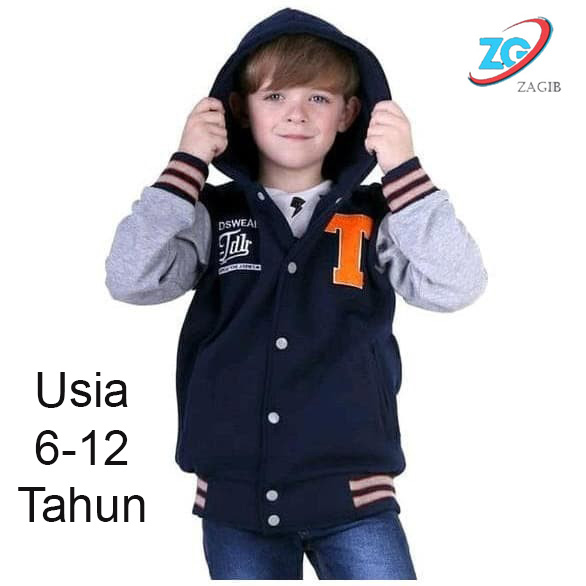 Zagib Kids 510 Jaket Anak Laki-Laki Hoodie Varsity Sweater Blue Navy