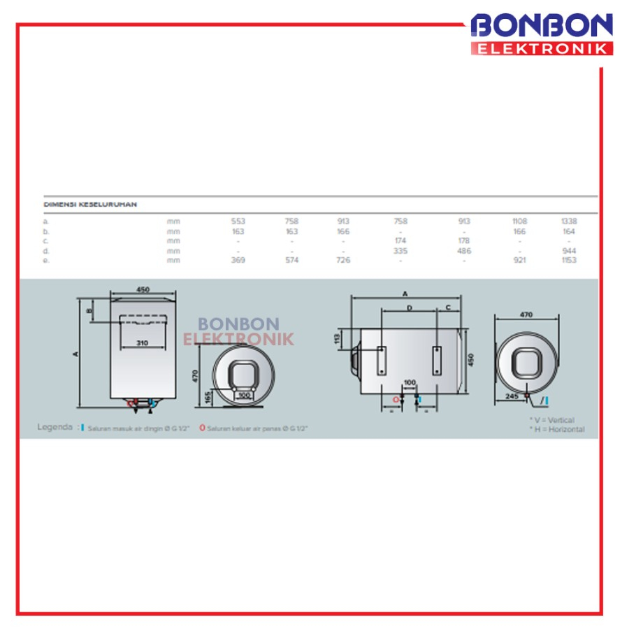 ARISTON Water Heater PRO1 ECO 80L (H) Pemanas Air 1200 Watt 80L