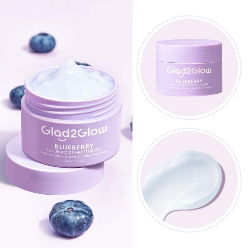 Glad2Glow Blueberry 5% Ceramide Moisturizer Skin Barrier | Pomegranate Niacinamide | Centella Soothing