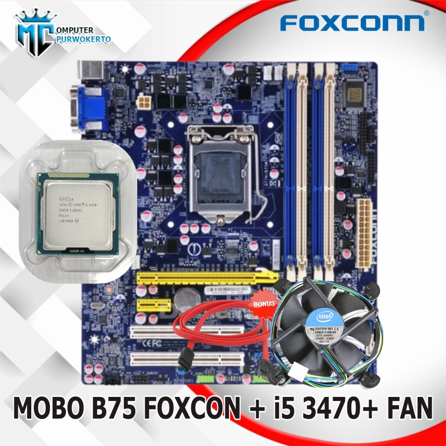 Motherboard Mobo B75 Foxcon dan Processor Core i5 3470 bonus Fan