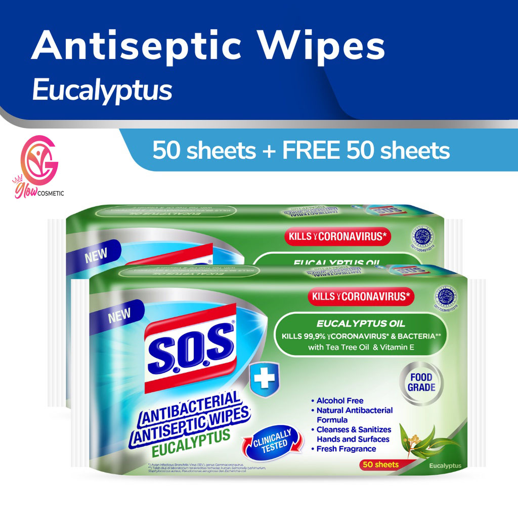 SOS Antibacterial Antiseptic Wipes Eucalyptus 50s+50s