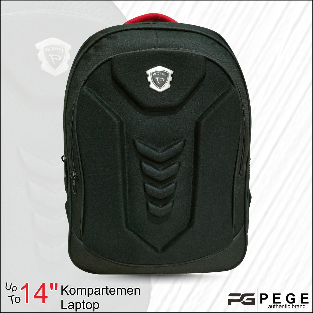 Tas Ransel Laptop Pria Emboss PEGE Thorzy Tas Punggung Model Simpel Minimalis Hitam - PG 13