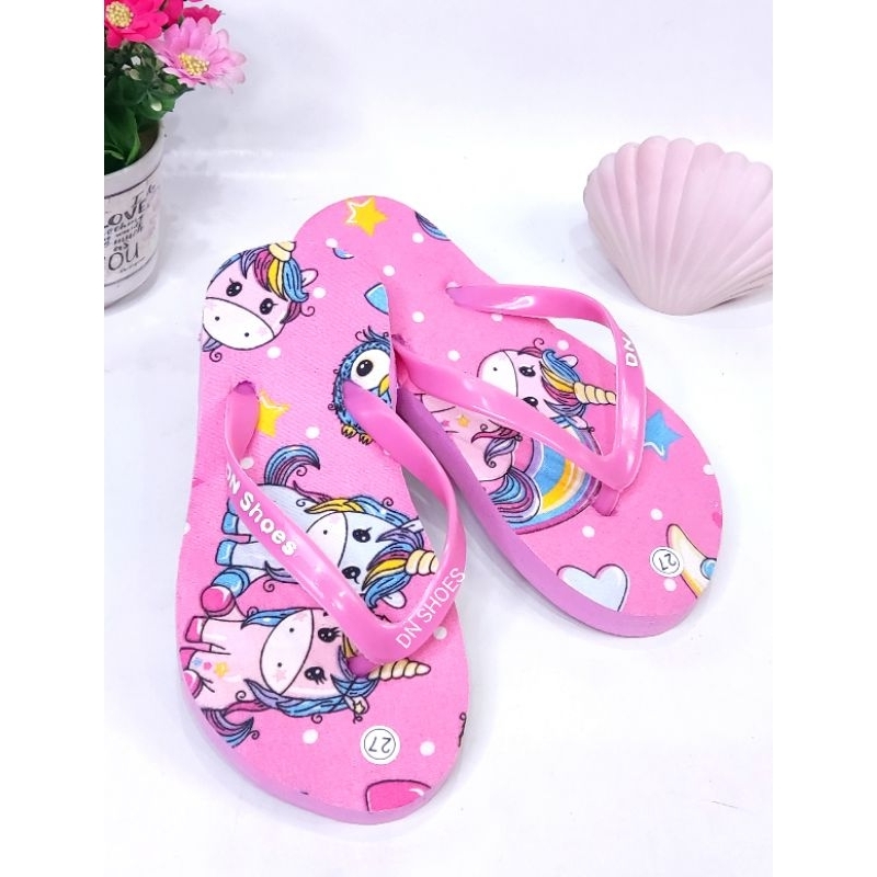 Sandal Jepit Anak Perempuan motif Unicorn Pink