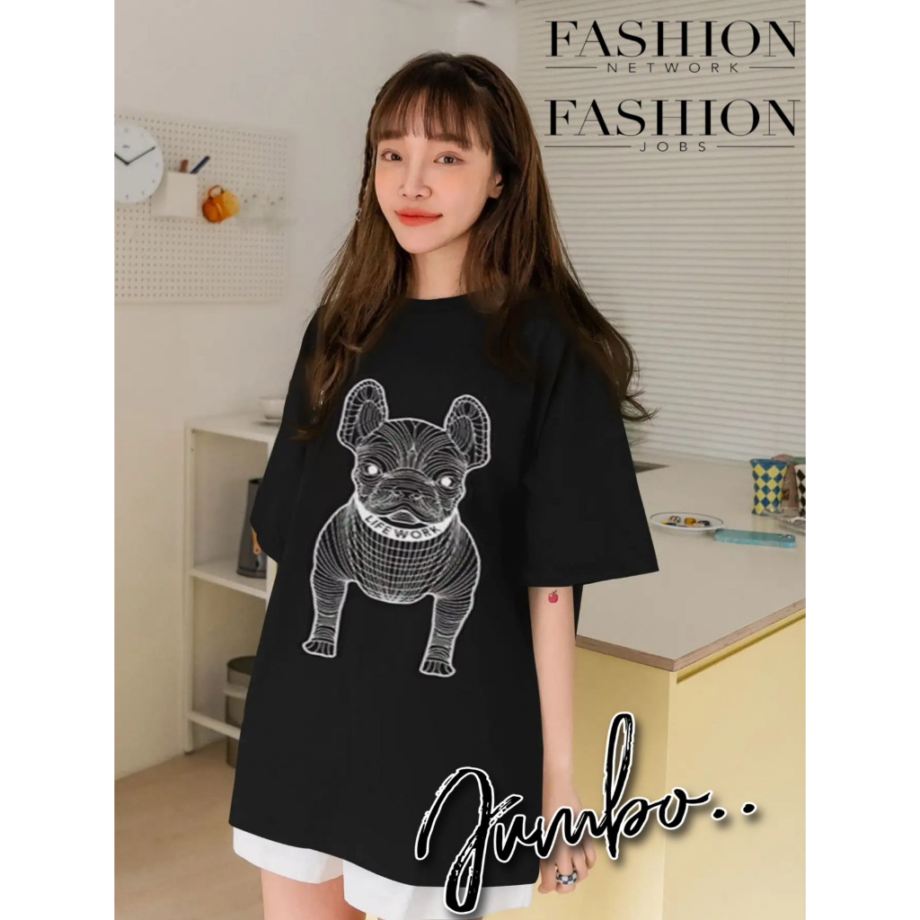 Damai fashion  -  baju atasan KAOS JUMBO wanita - big size WORK DOG - konveksi asli jumbo