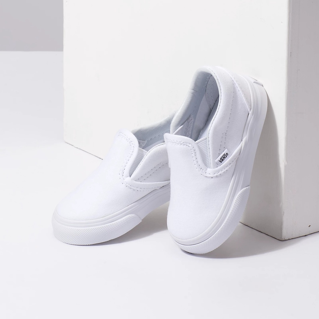 Sepatu Vans Anak Slip On Full White Slop Putih polos size 21-35