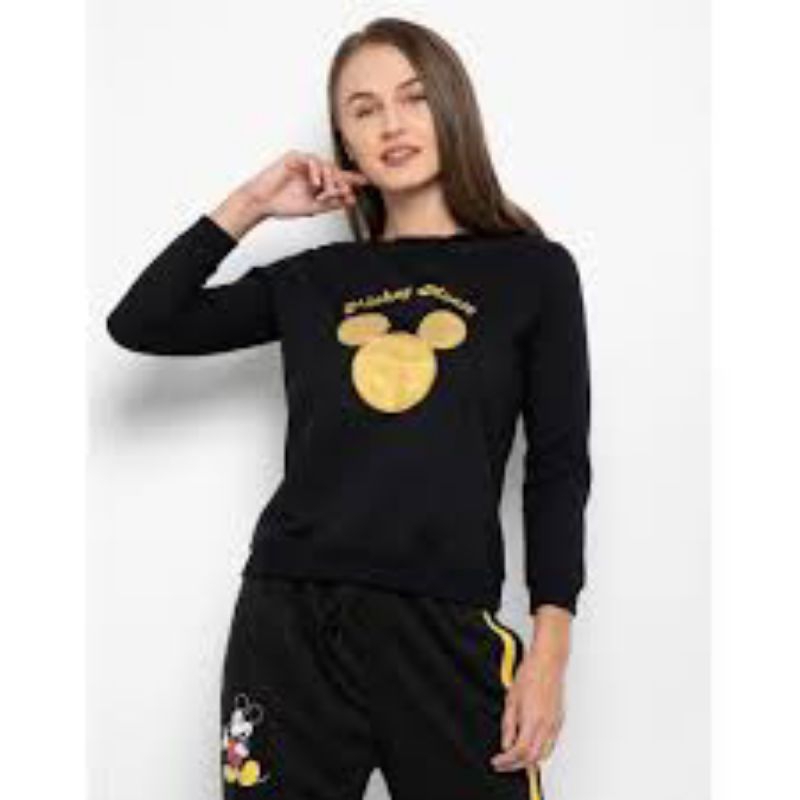 Disney Mickey Mouse Sweater Bordir Rantai - Black