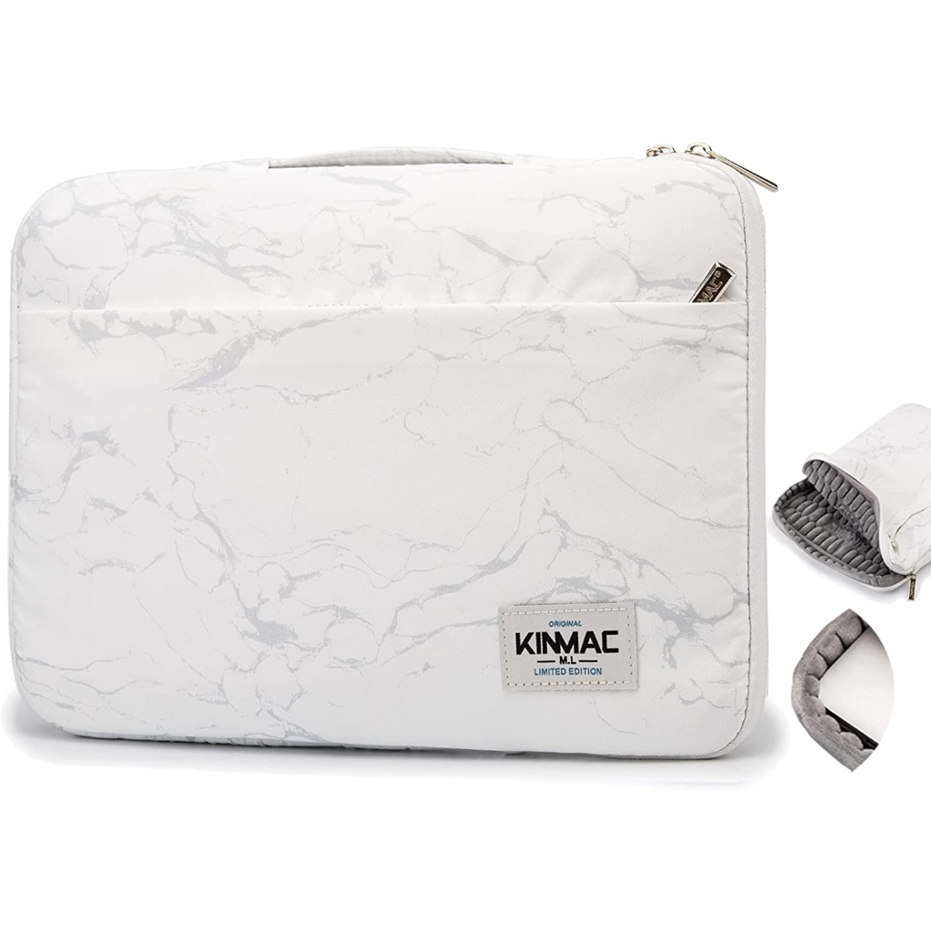 Tas Laptop Macbook KINMAC Handstrap black white marble Shockproof 13 14 15 16inch