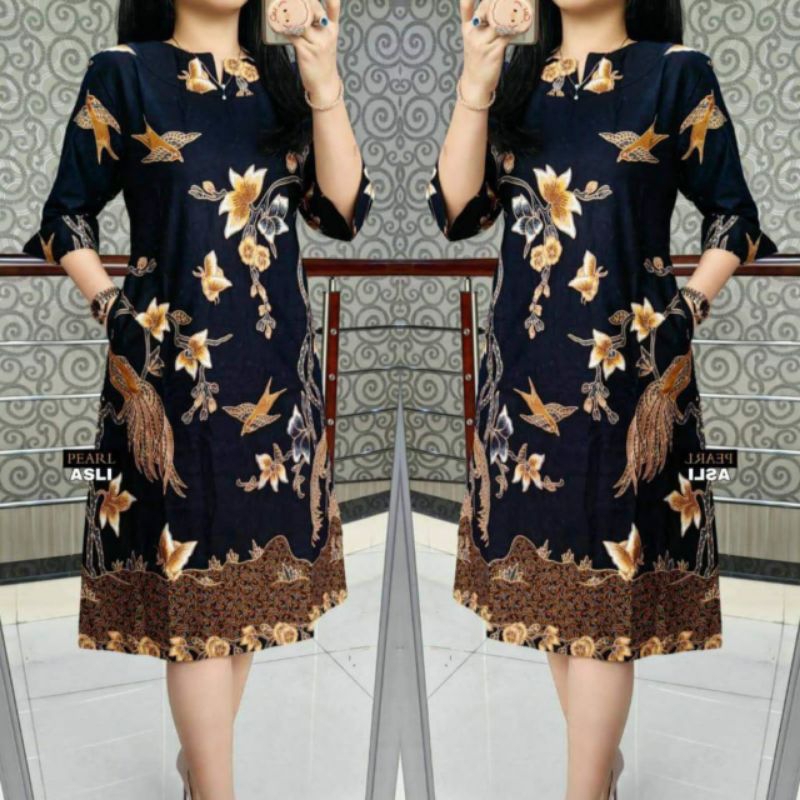 Dres Dress Batik Jumbo Terbaru - Atasan Batik Wanita Modern Kekinian Elegan