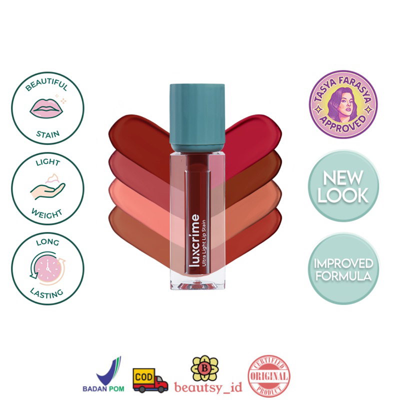 Luxcrime Ultra Light Lip Stain Original - NEW Chiffon Persimmon Latte Chrimson Wine Flamingo Apricot Rose Sand Amber Glasstonberry Lip Tint Liptint