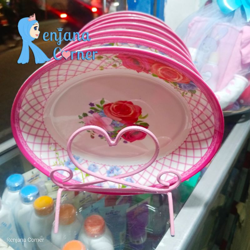 Piring Saji Mangkok Saji Oval Pink Rose Melamin Shabby Chic