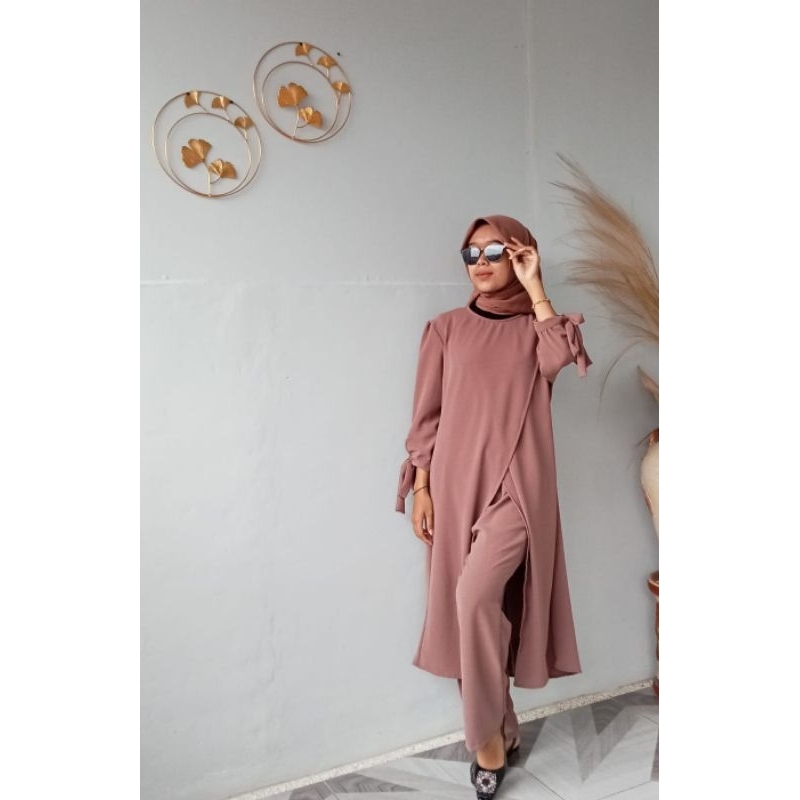 inara set tunik crinkle terbaru, set long tunik terbaru
