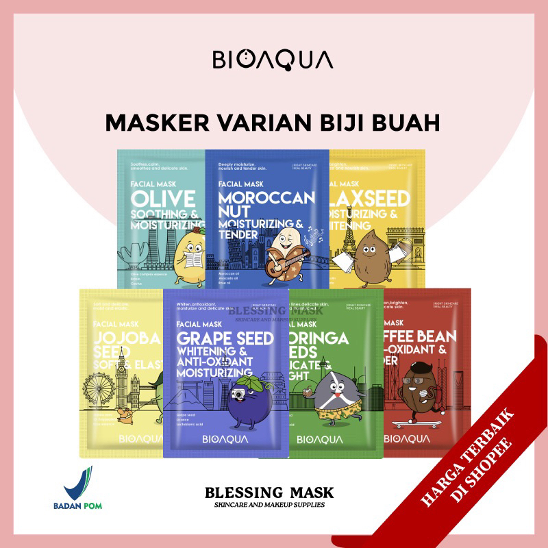 bgskinbukittinggi- BIOAQUA Sheet Mask Masker Wajah Biji Buah Face Mask 25ml | Memperbaiki skin barrier / Coffe Anti Oxidant