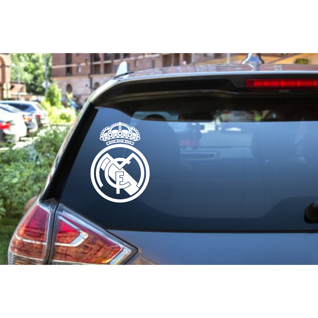 CUTTING STICKER MOBIL REALMADRID CLUB BOLA STIKER KACA MOBIL KEREN
