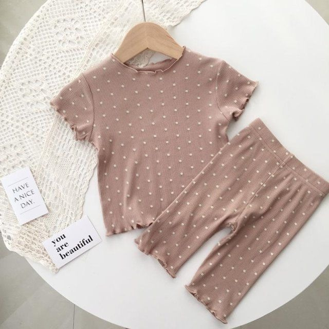 ByKiddos - Piyama Anak Setelan Baju Tidur Anak Perempuan Lengan Pendek Motif Polka Dot Import PART 3