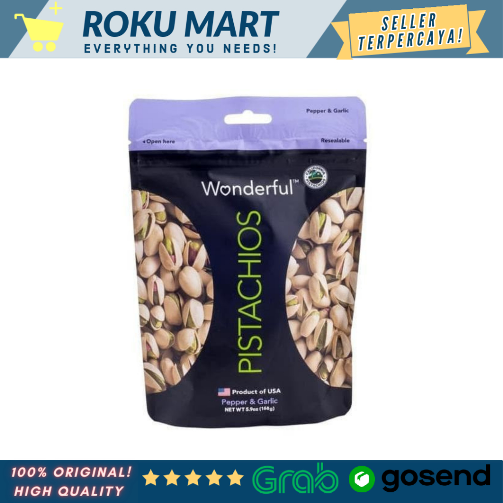 

WONDERFUL PISTACHIOS PEPPER & GARLIC 168 G / Kacang Pistachios Wonderful Pepper and Garlic 168gr / ROASTED PISTACHIO WONDERFUL