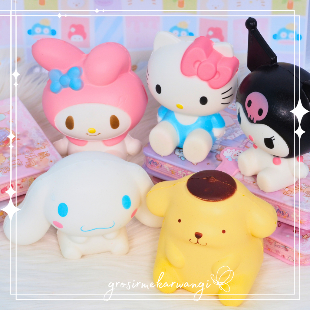 Mainan Squishy Sanrio Karakter Pompurin Cinnamoroll Kuromi Melody Hello Kitty Slow Rise Skuisi Lucu Mainan Anti Stres Import Kualitas Bagus