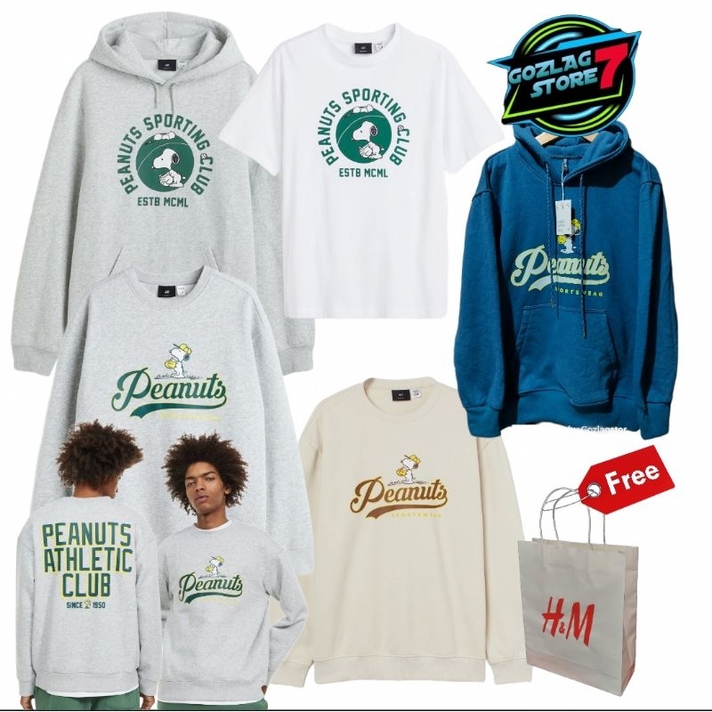 Hoodie HM Peanuts Sporting Clube Hoodie Pria Crewneck Peanuts grey T-shert Peanuts