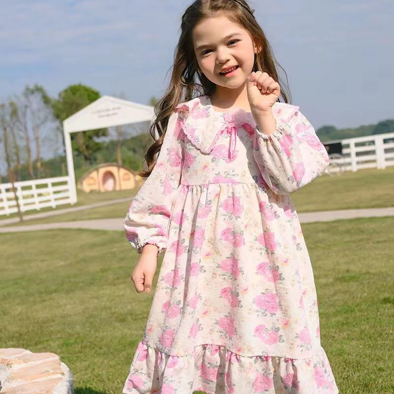 (LOLI-JKT) BD- 465 DRESS ANAK IMPORT FULL BUNGA FREE PIN SIZE 110-150