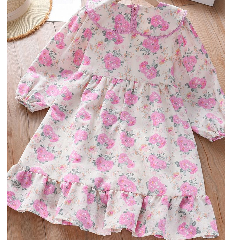 (LOLI-JKT) BD- 465 DRESS ANAK IMPORT FULL BUNGA FREE PIN SIZE 110-150