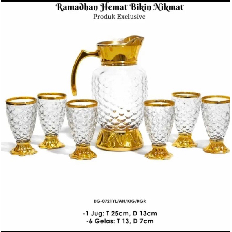 teko set gelas gold