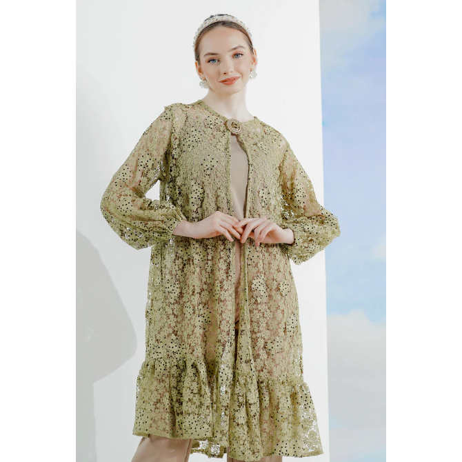 Ameera Lace Outer - Olive XS S M L XL XXL  buttonscarves series voal frozen dream park tapis yura ba