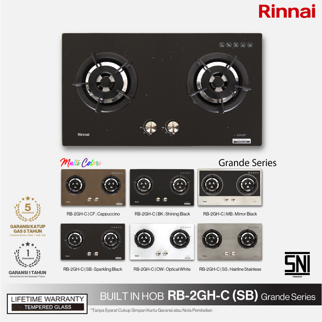 Kompor Tanam Rinnai RB-2-GHC (SB) / (BK) Rinnai RB-2-GH-C (SB) / (BK)KACA Hitam