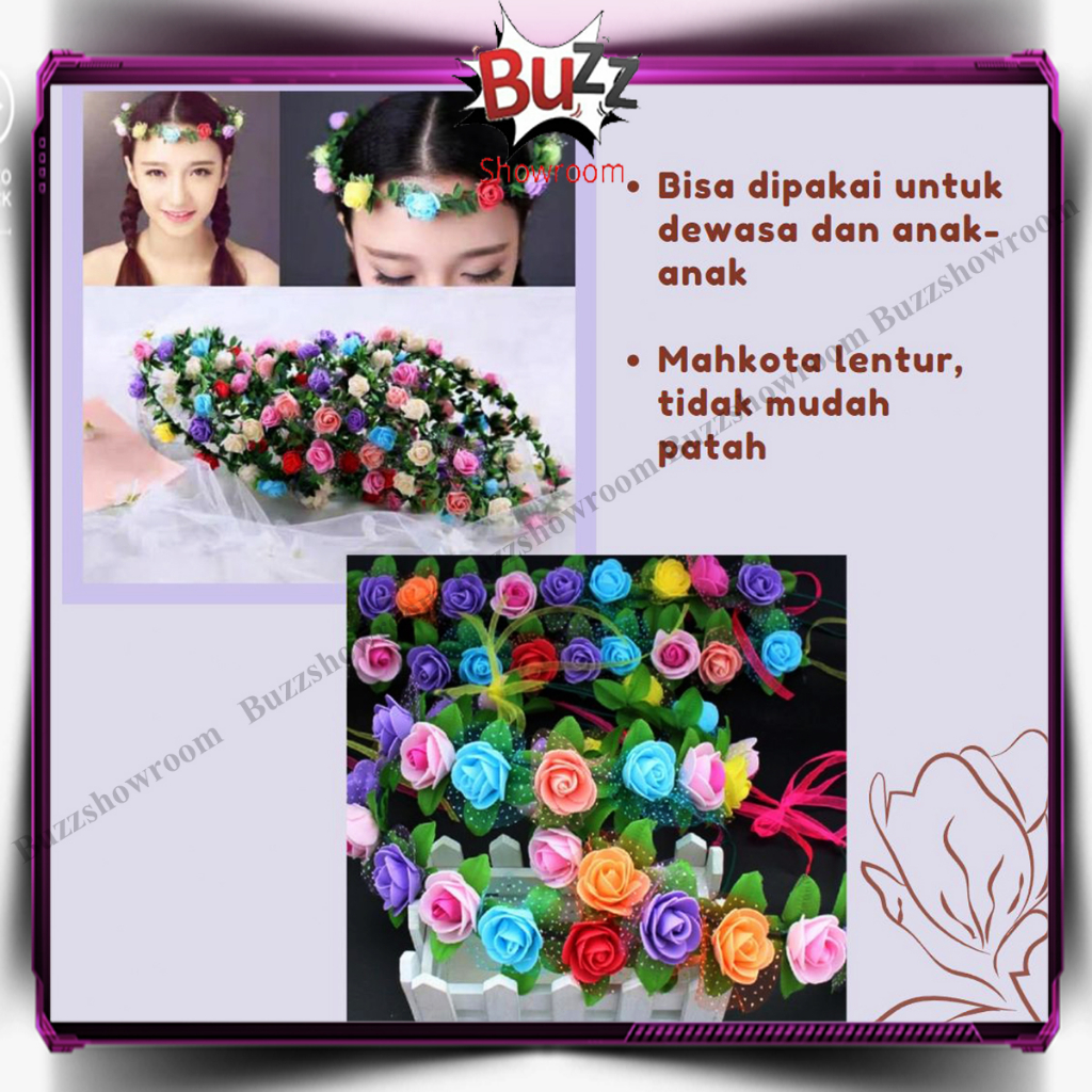 Flower Crown LED Bando Bunga Bandana Lampu Mahkota