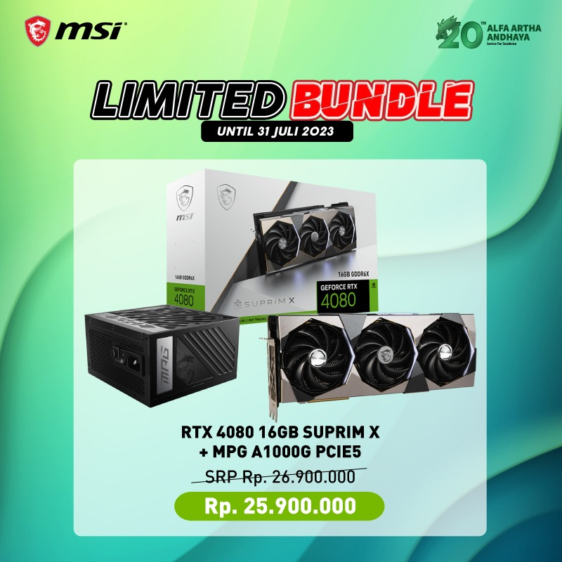 PAKET MSI VGA RTX 4080 16GB SUPRIM X + PSU MPG A1000G PCIE5