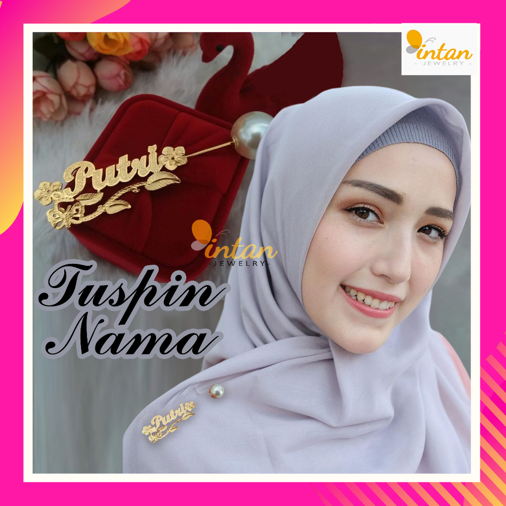 Tuspin Nama Hijab Mutiara Premium Anti Karat 1 Set Grosir Kecil Custom Nama Sendiri Peniti Tusuk Jar