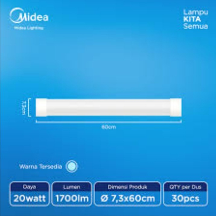 Kap Lampu Led Batten 20 watt 6500K cool day light panjang 60cm MIDEA OKE***