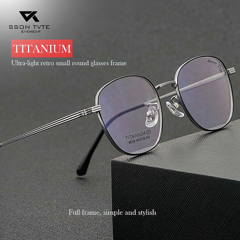 SSON TVTE Kacamata Bulat Premium Retro Style Titanium Pria Wanita Lensa Minus Photcromic Anti Bluera