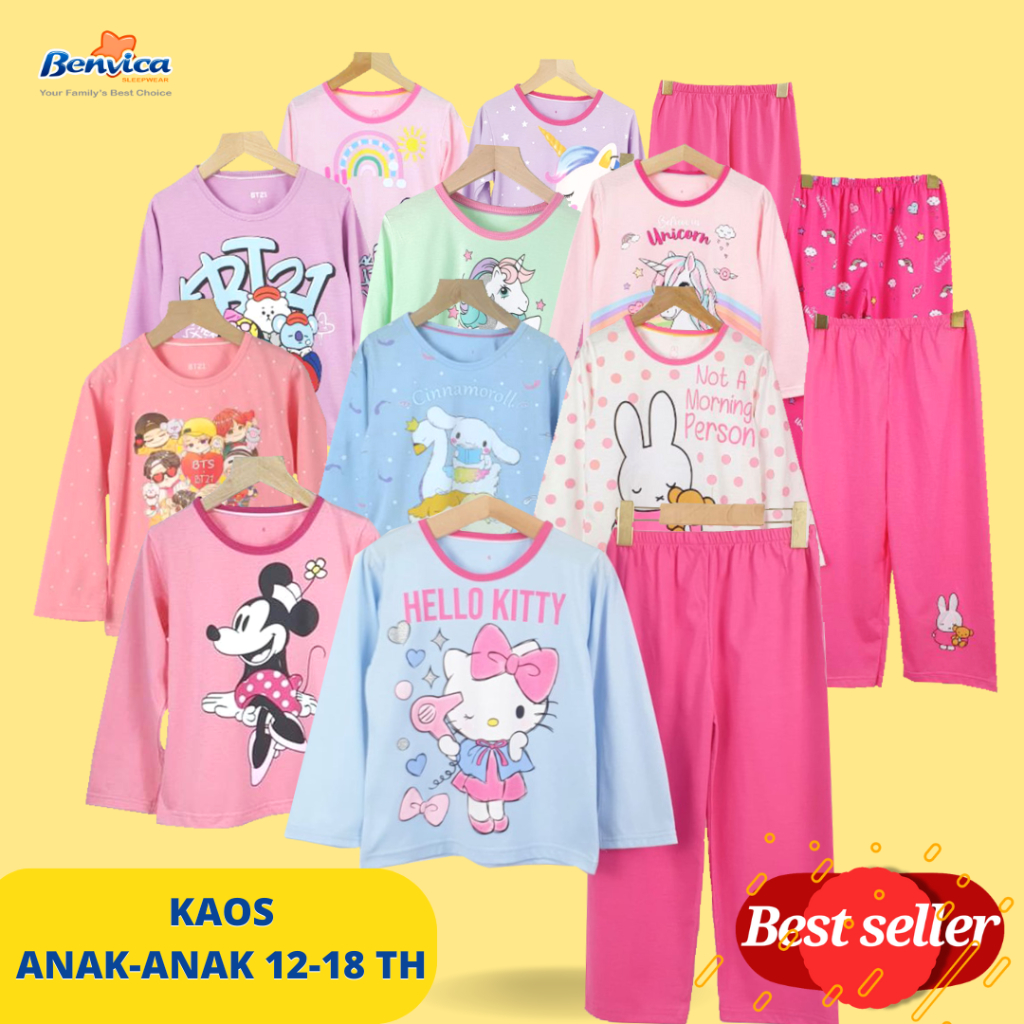 BAJU TIDUR ANAK PEREMPUAN KAOS LENGAN PANJANG 12 SAMPAI 18 TAHUN