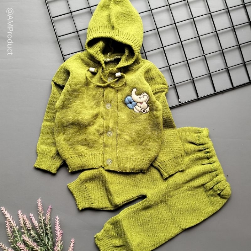 setelan jacket rajut bayi polos 0-6 bulan