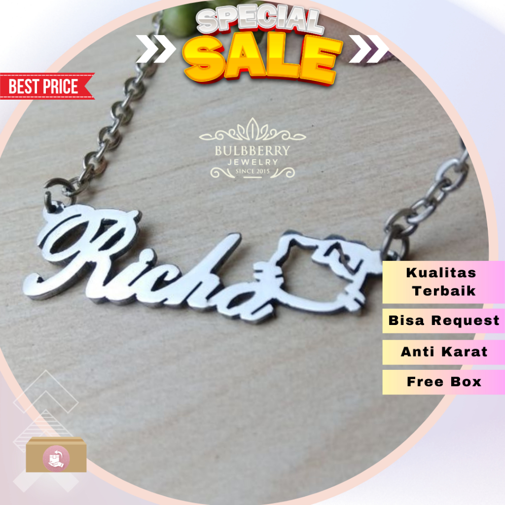 Bulbberryshop - PROMO KALUNG NAMA GOLD TITANIUM FASHION WANITA  INISIAL LAPIS EMAS ASLI anti karat