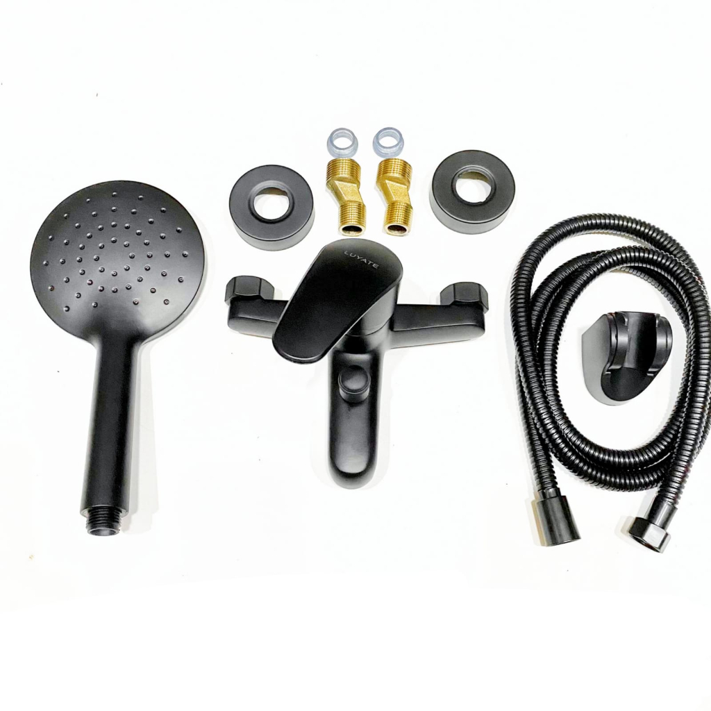 Kran Bathtub Panas Dingin Stainless Hitam 1008H - Set Keran air Shower Bathtub Mixer Hot Cold Black Matte